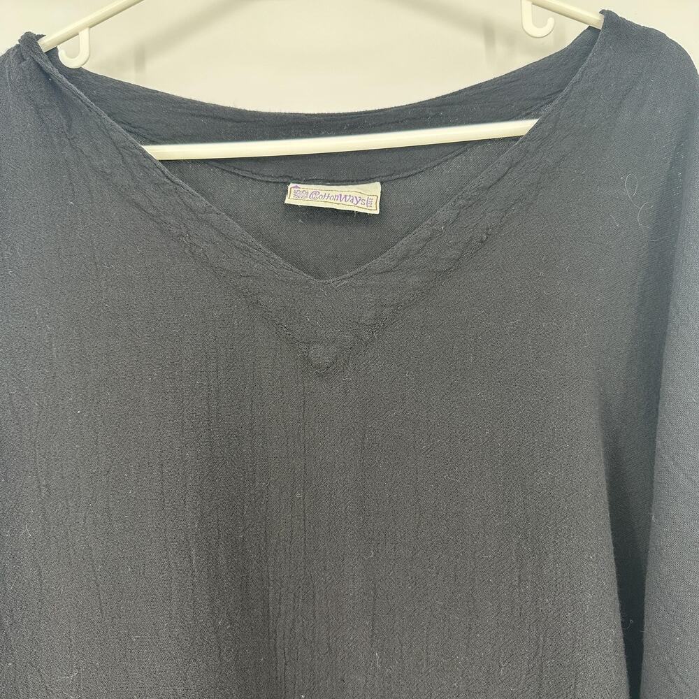 Cottonways Shirt Womens Size LARGE Black V-Neck Tunic 3/4 Roll Tab Sleeves Boho - Picture 2 of 10